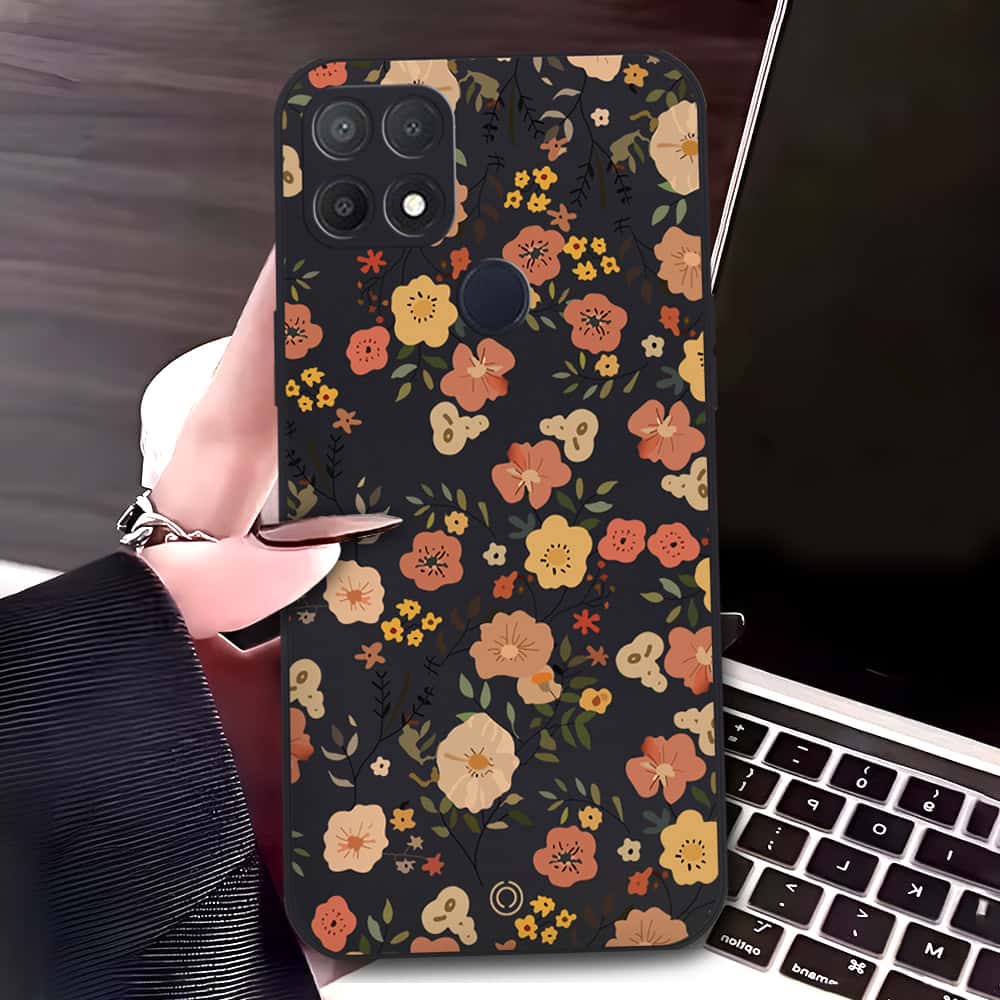 Oppo A35 Cover - Black - D3 - ONation Floral Series - HQ Liquid Silicone Soft Case