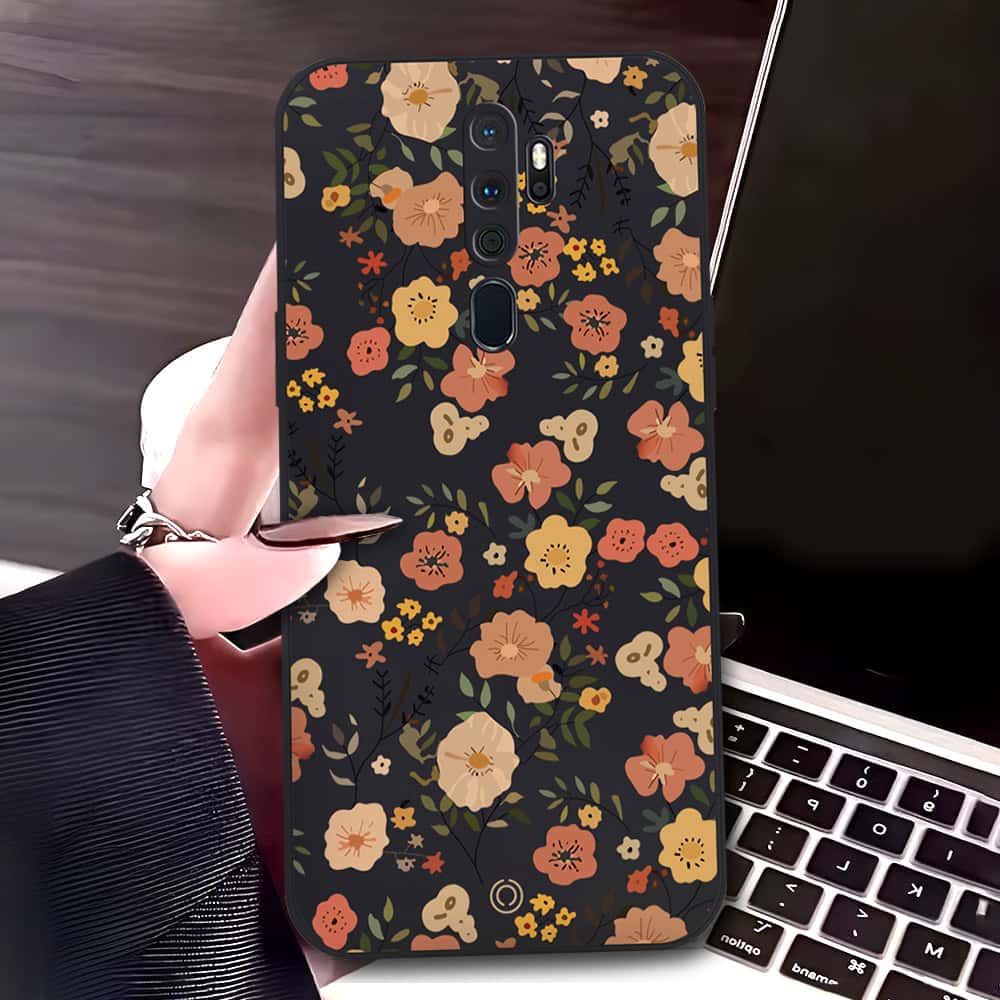 Oppo A9 2020 Cover - Black - D3 - ONation Floral Series - HQ Liquid Silicone Soft Case