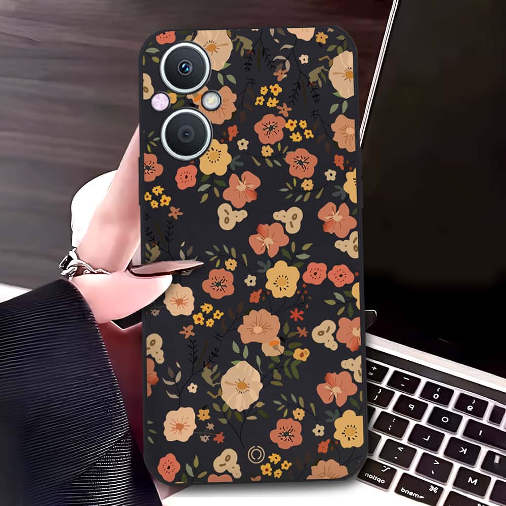 OnePlus Nord N20 5G Cover - Black - D3 - ONation Floral Series - HQ Liquid Silicone Soft Case