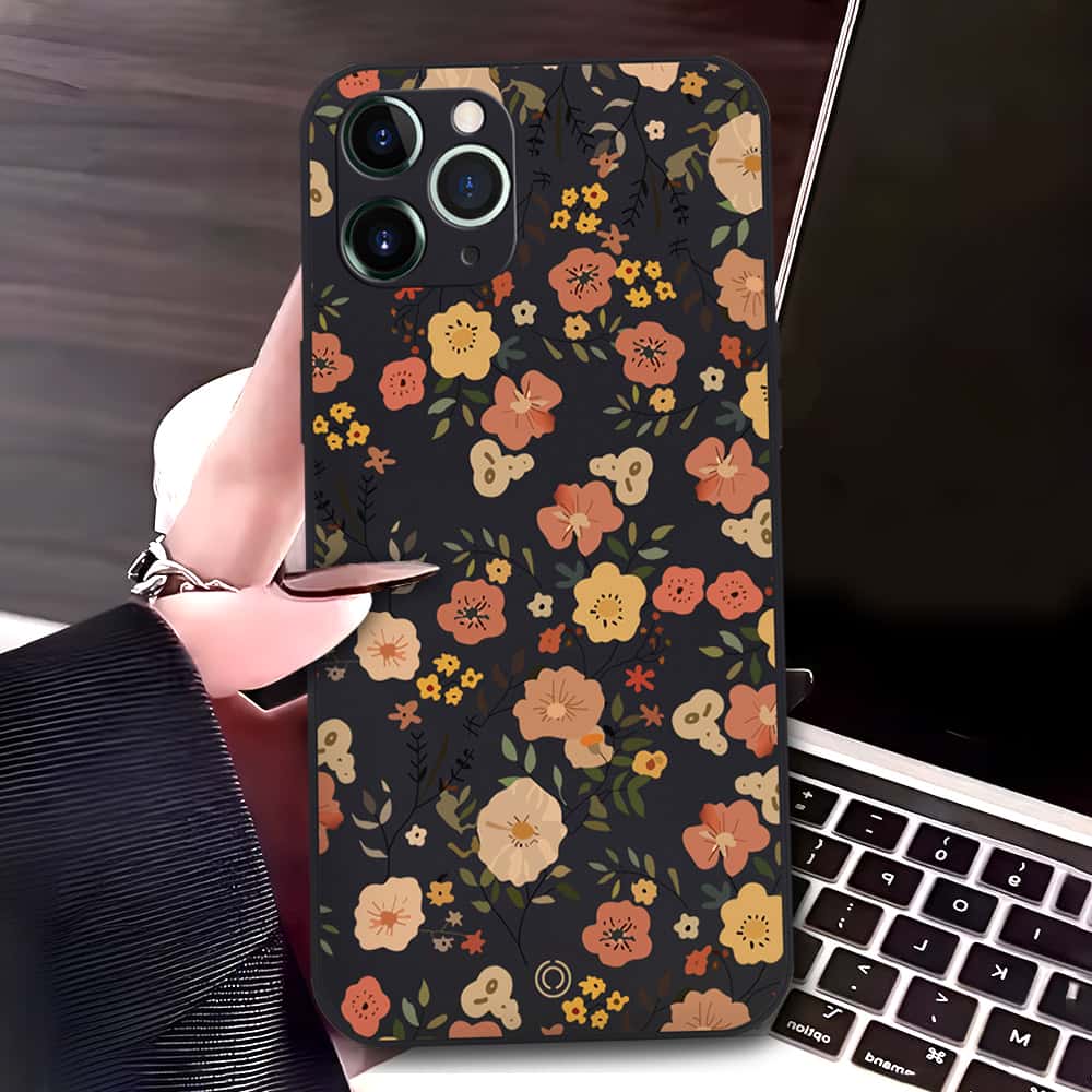 iPhone 11 Pro Max Cover - Black - D3 - ONation Floral Series - HQ Liquid Silicone Soft Case