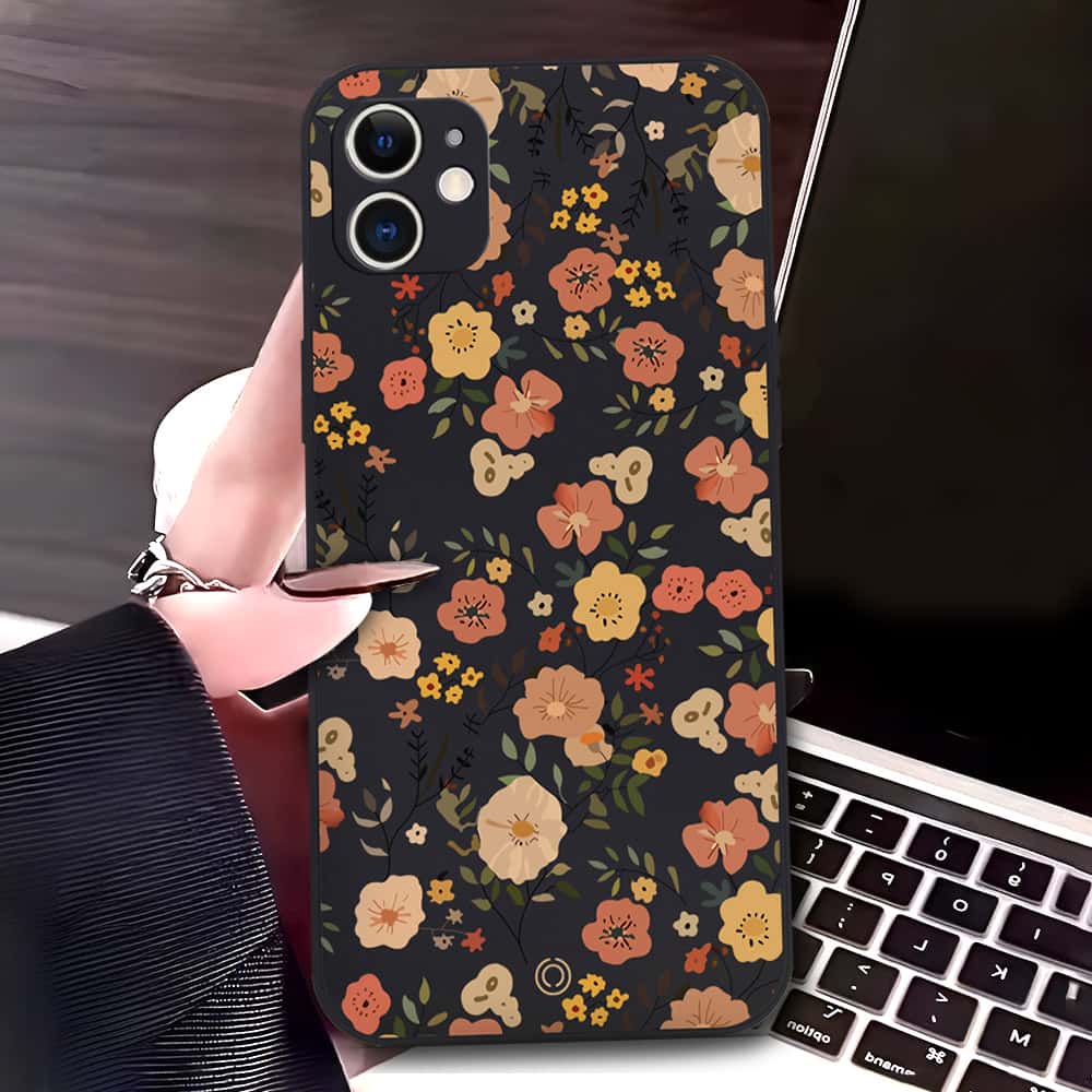 iPhone 11 Cover - Black - D3 - ONation Floral Series - HQ Liquid Silicone Soft Case