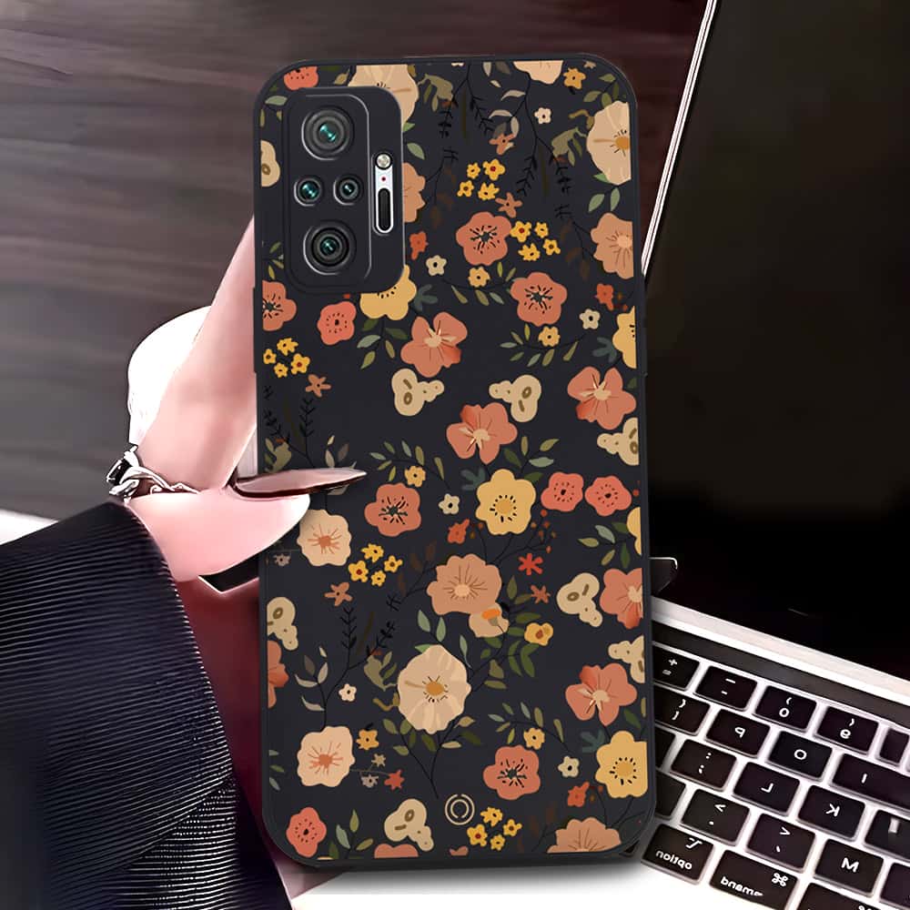 Xiaomi Redmi Note 10 Pro 4G Cover - Black - D3 - ONation Floral Series - HQ Liquid Silicone Soft Case