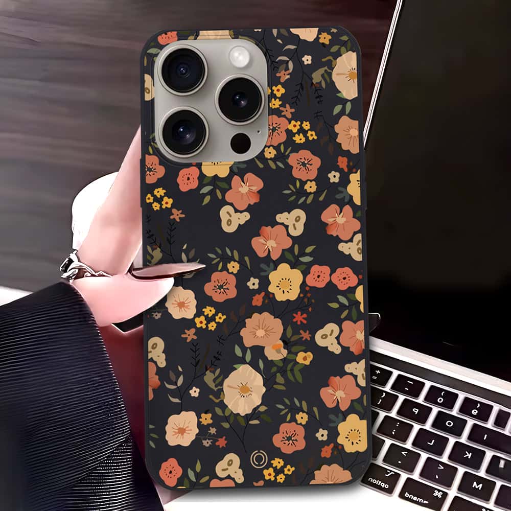 iPhone 15 Pro Max Cover - Black - D3 - ONation Floral Series - HQ Liquid Silicone Soft Case