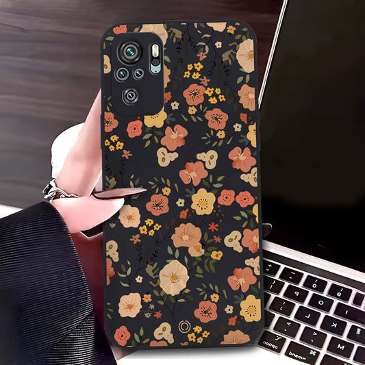 Xiaomi Redmi Note 10S Cover - Black - D3 - ONation Floral Series - HQ Liquid Silicone Soft Case