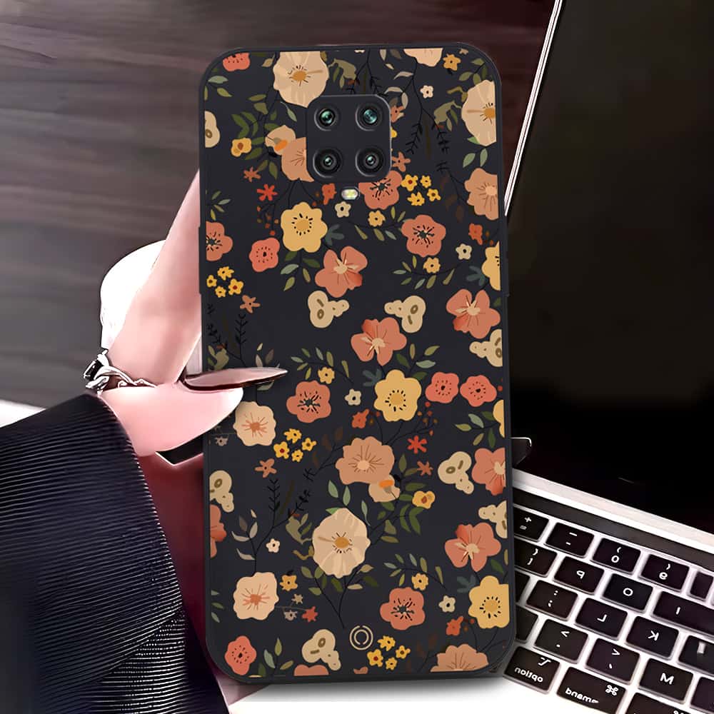 Xiaomi Redmi Note 9 Pro Cover - Black - D3 - ONation Floral Series - HQ Liquid Silicone Soft Case