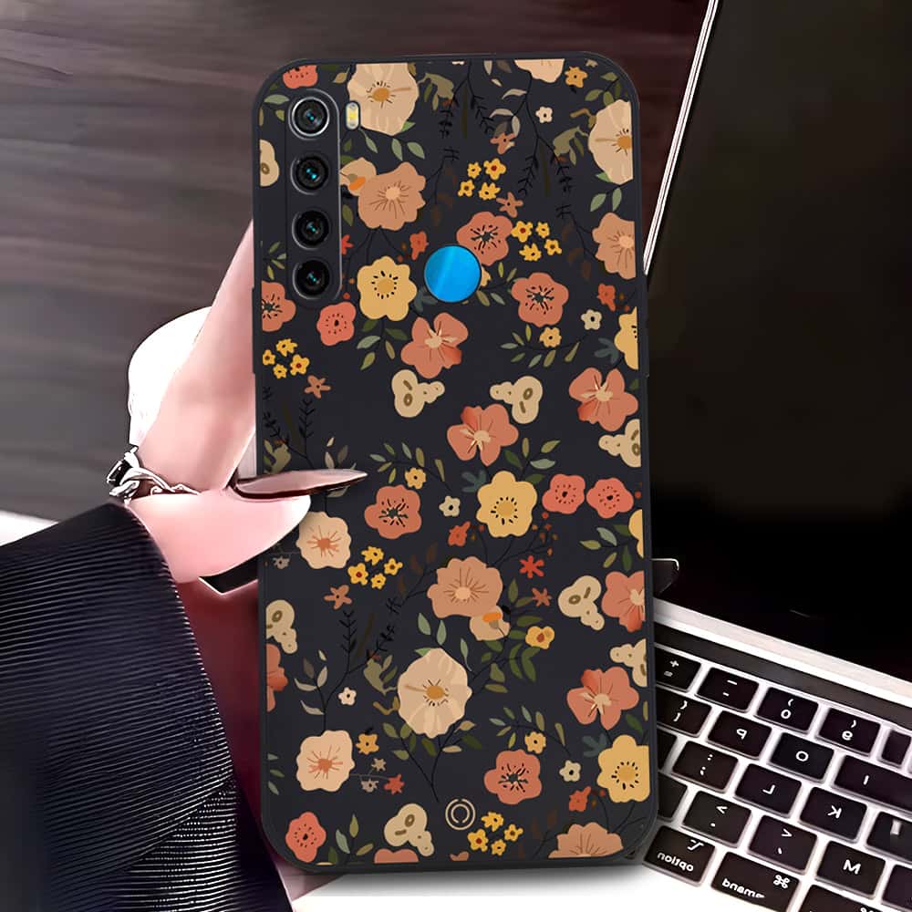 Xiaomi Redmi Note 8 2021 Cover - Black - D3 - ONation Floral Series - HQ Liquid Silicone Soft Case