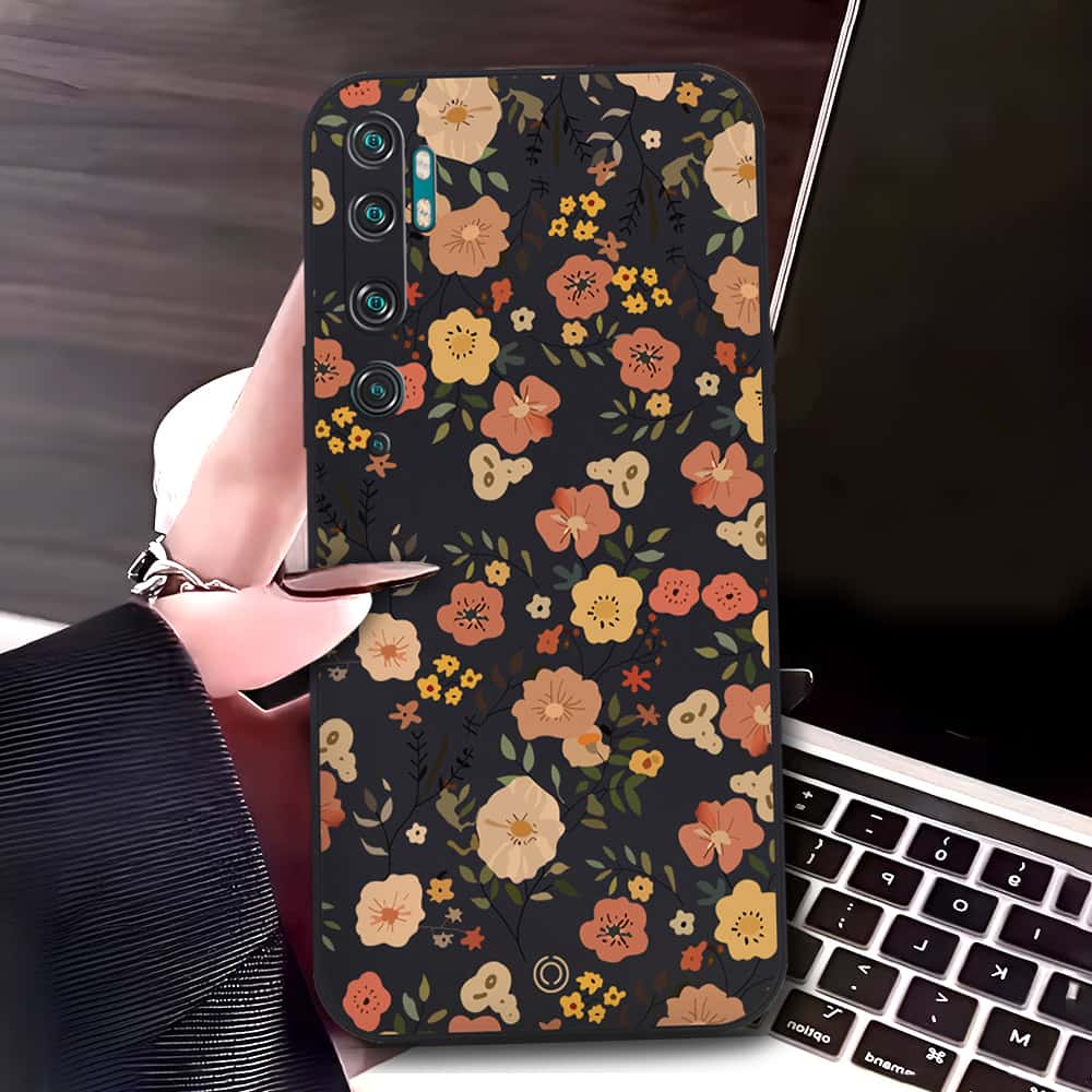 Xiaomi Mi Note 10 Pro Cover - Black - D3 - ONation Floral Series - HQ Liquid Silicone Soft Case