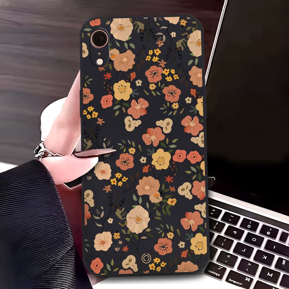 iPhone XR Cover - Black - D3 - ONation Floral Series - HQ Liquid Silicone Soft Case
