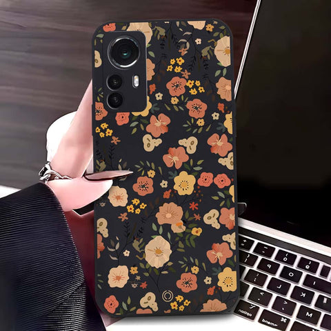 Xiaomi 12 Cover - Black - D3 - ONation Floral Series - HQ Liquid Silicone Soft Case