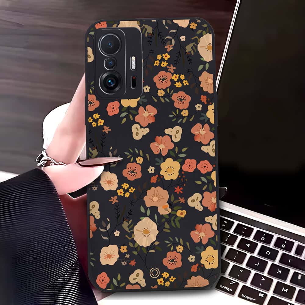 Xiaomi 11T Cover - Black - D3 - ONation Floral Series - HQ Liquid Silicone Soft Case