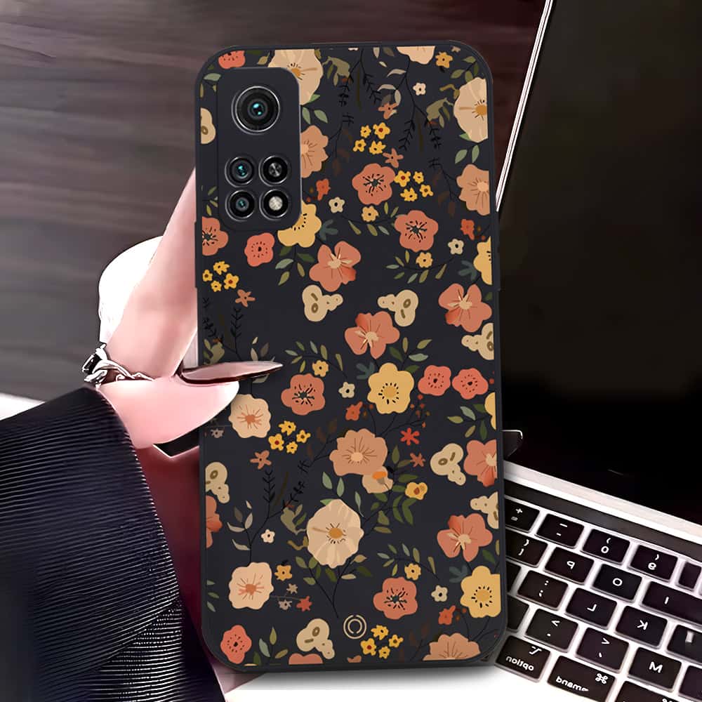 Xiaomi Mi 10T Cover - Black - D3 - ONation Floral Series - HQ Liquid Silicone Soft Case