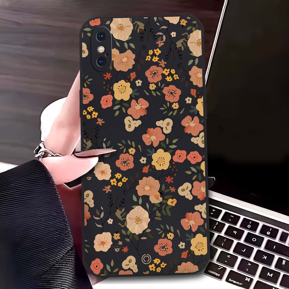 iPhone XS / X Cover - Black - D3 - ONation Floral Series - HQ Liquid Silicone Soft Case