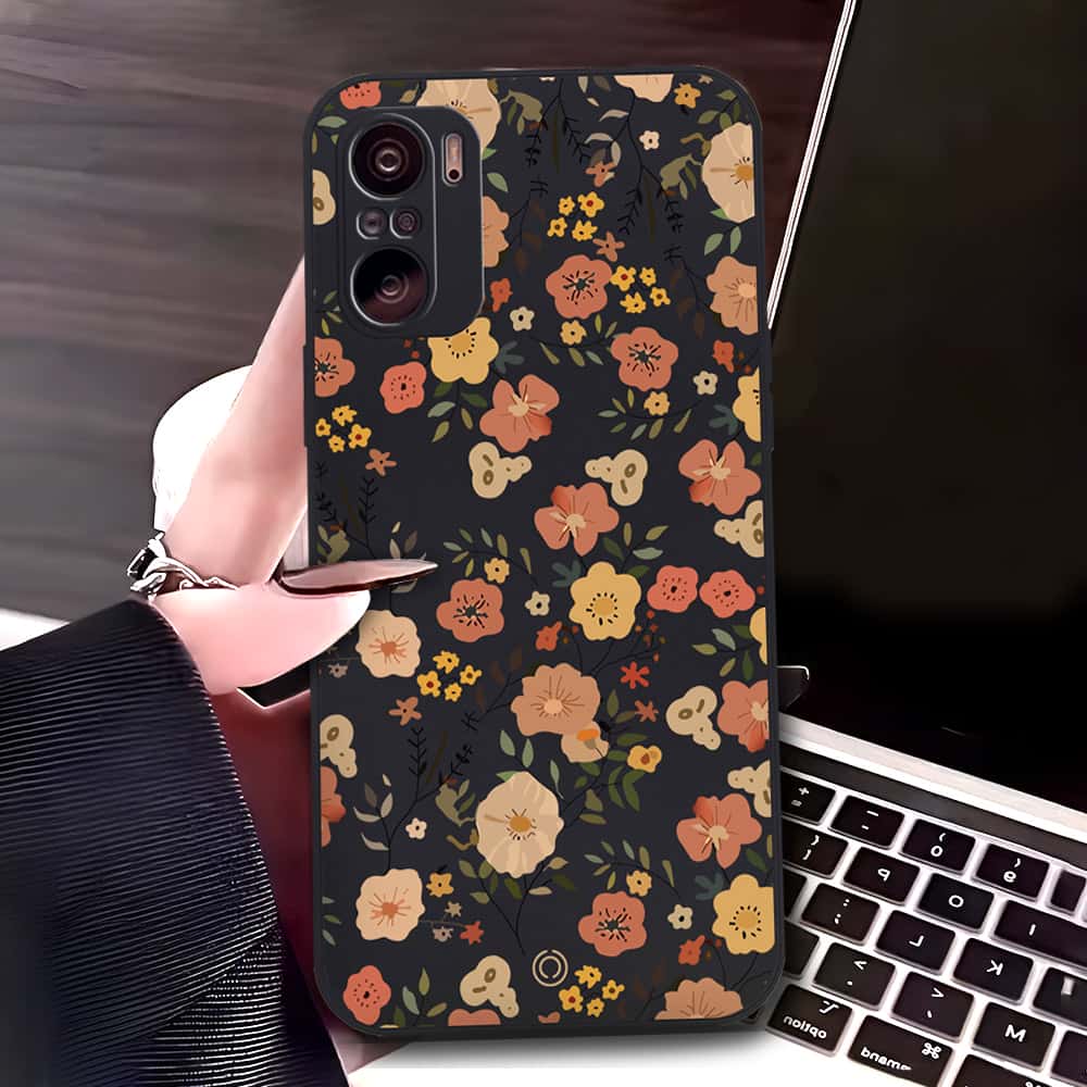 Xiaomi Redmi K40 Pro Cover - Black - D3 - ONation Floral Series - HQ Liquid Silicone Soft Case