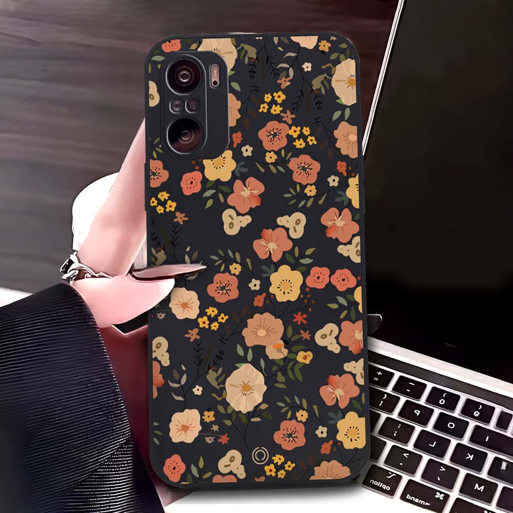 Xiaomi Redmi K40 Cover - Black - D3 - ONation Floral Series - HQ Liquid Silicone Soft Case
