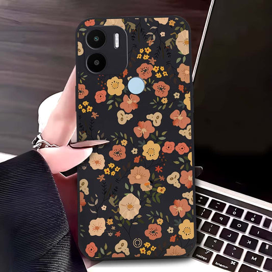 Xiaomi Redmi A1 Cover - Black - D3 - ONation Floral Series - HQ Liquid Silicone Soft Case