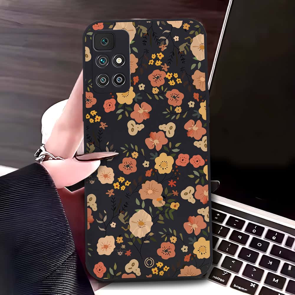 Xiaomi Redmi 10 Cover - Black - D3 - ONation Floral Series - HQ Liquid Silicone Soft Case
