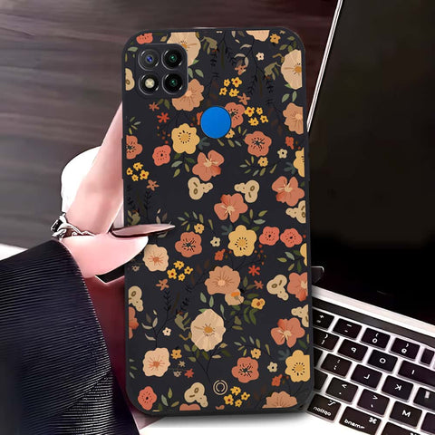 Xiaomi Redmi 9C Cover - Black - D3 - ONation Floral Series - HQ Liquid Silicone Soft Case