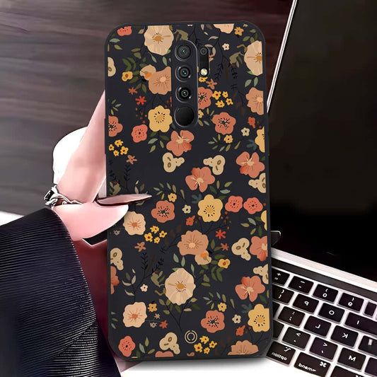 Xiaomi Redmi 9 Prime Cover - Black - D3 - ONation Floral Series - HQ Liquid Silicone Soft Case