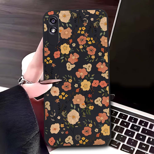 Xiaomi Redmi 9i Cover - Black - D3 - ONation Floral Series - HQ Liquid Silicone Soft Case