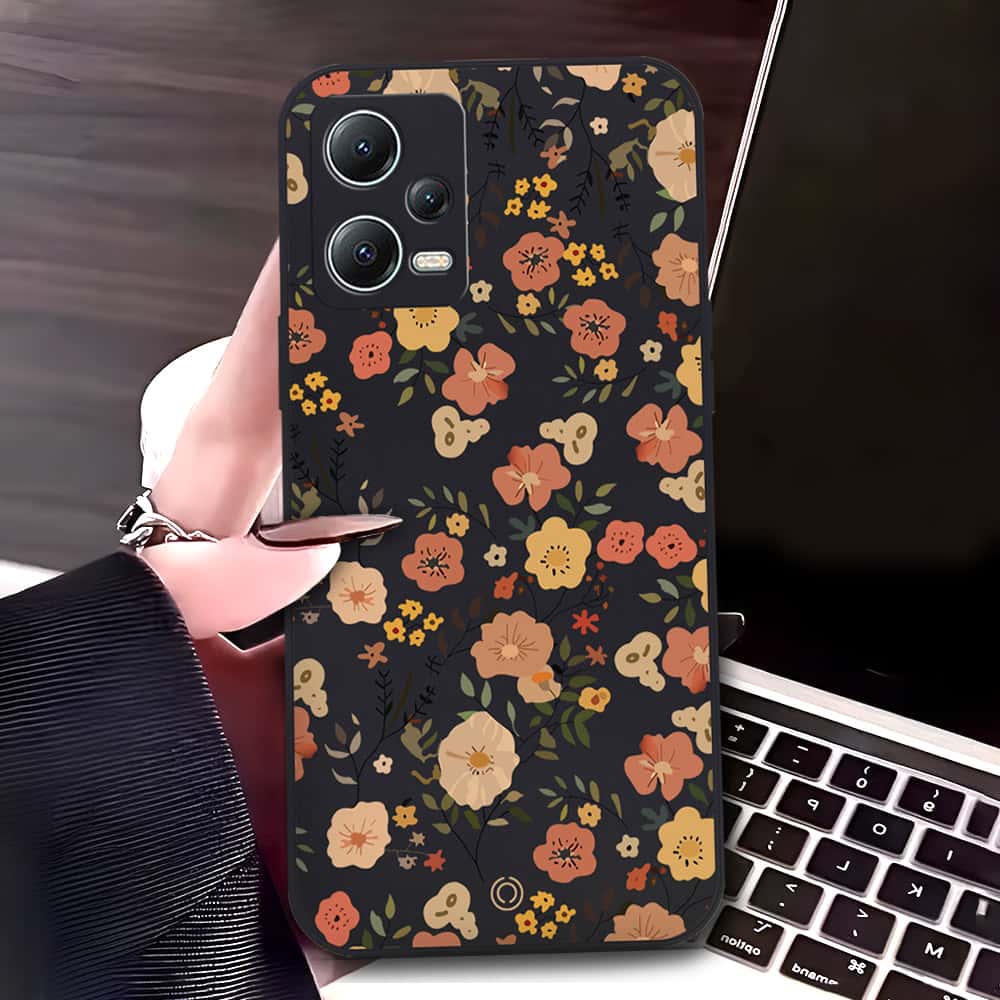 Xiaomi Poco X5 Cover - Black - D3 - ONation Floral Series - HQ Liquid Silicone Soft Case