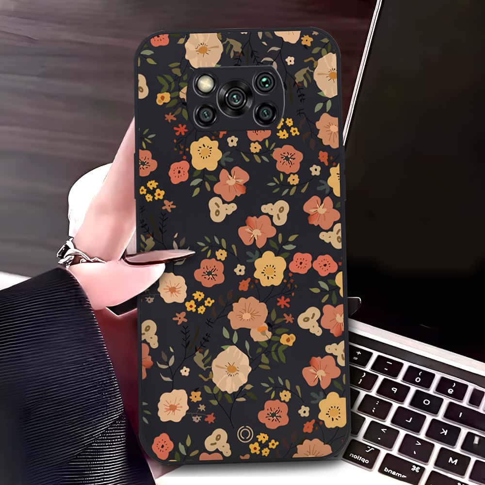 Xiaomi Poco X3 Pro Cover - Black - D3 - ONation Floral Series - HQ Liquid Silicone Soft Case
