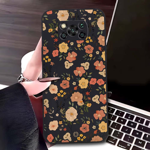 Xiaomi Poco X3 Pro Cover - Black - D3 - ONation Floral Series - HQ Liquid Silicone Soft Case