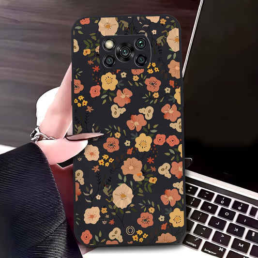 Xiaomi Poco X3 Cover - Black - D3 - ONation Floral Series - HQ Liquid Silicone Soft Case