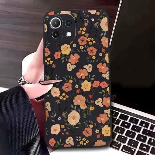 Xiaomi Mi 11 Lite Cover - Black - D3 - ONation Floral Series - HQ Liquid Silicone Soft Case