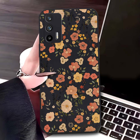 Realme GT 5G Cover - Black - D3 - ONation Floral Series - HQ Liquid Silicone Soft Case