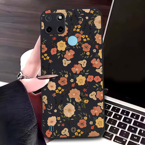 Realme C25Y Cover - Black - D3 - ONation Floral Series - HQ Liquid Silicone Soft Case