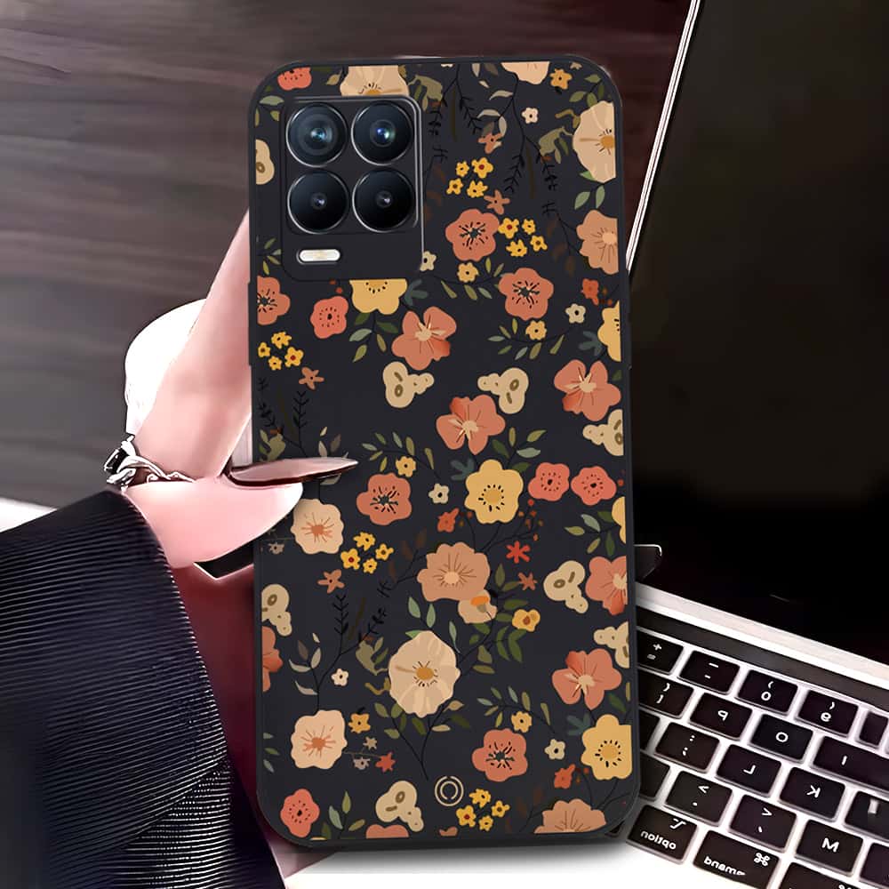 Realme 8 Pro Cover - Black - D3 - ONation Floral Series - HQ Liquid Silicone Soft Case