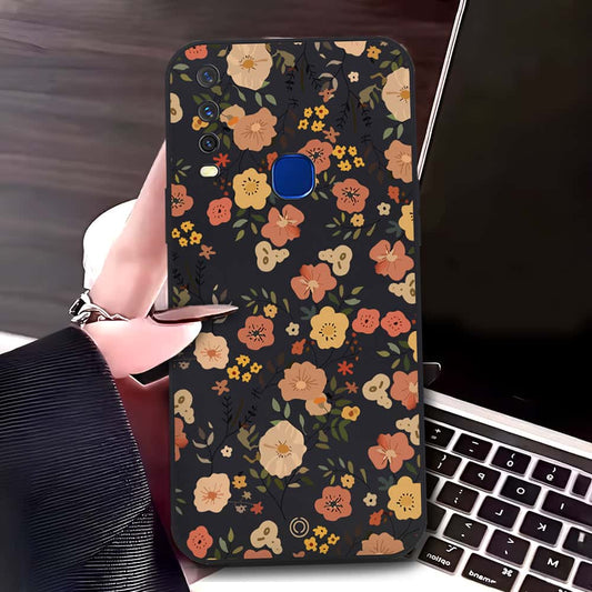 Vivo Y17 Cover - Black - D3 - ONation Floral Series - HQ Liquid Silicone Soft Case