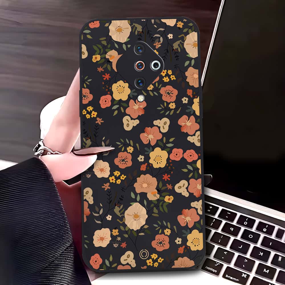 Vivo Y9s Cover - Black - D3 - ONation Floral Series - HQ Liquid Silicone Soft Case
