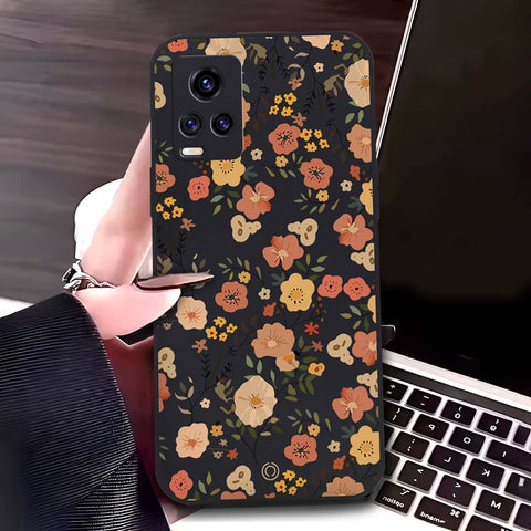 Vivo V20 Cover - Black - D3 - ONation Floral Series - HQ Liquid Silicone Soft Case