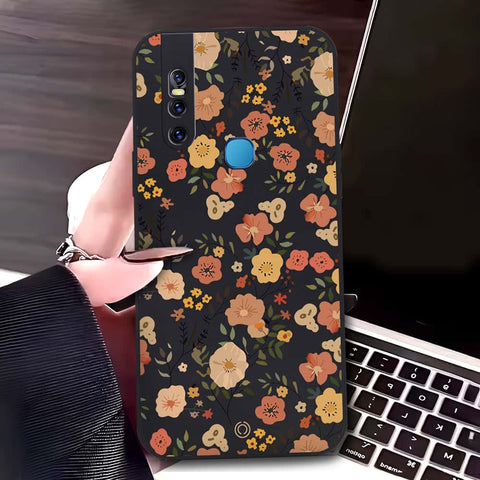 Vivo V15 Cover - Black - D3 - ONation Floral Series - HQ Liquid Silicone Soft Case