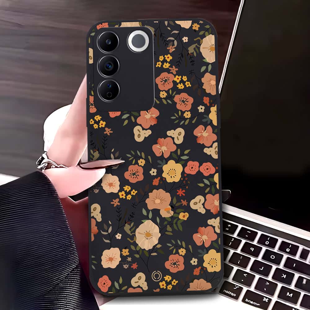 Vivo S16e Cover - Black - D3 - ONation Floral Series - HQ Liquid Silicone Soft Case