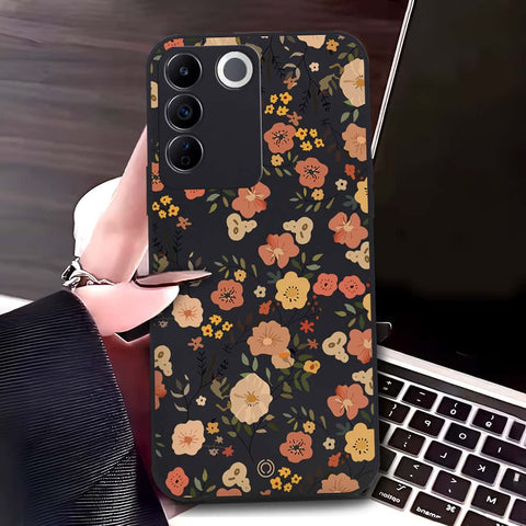 Vivo S16e Cover - Black - D3 - ONation Floral Series - HQ Liquid Silicone Soft Case
