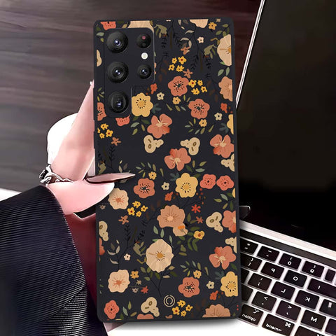 Samsung Galaxy S22 Ultra 5G Cover - Black - D3 - ONation Floral Series - HQ Liquid Silicone Soft Case