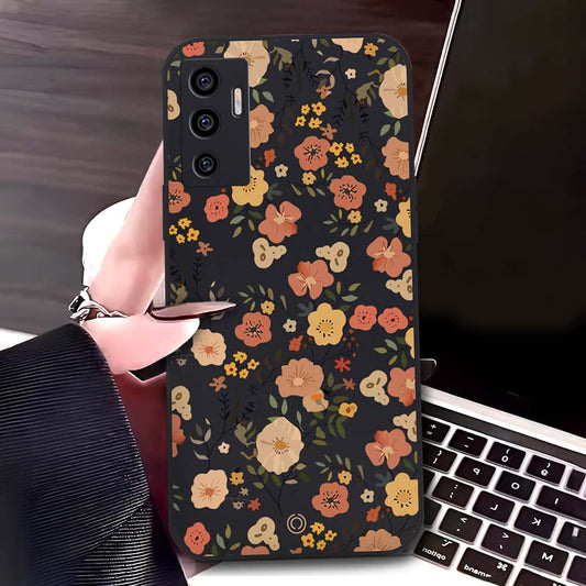 Vivo S10e Cover - Black - D3 - ONation Floral Series - HQ Liquid Silicone Soft Case