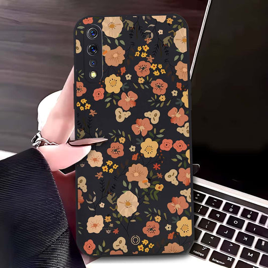Vivo S1 Cover - Black - D3 - ONation Floral Series - HQ Liquid Silicone Soft Case