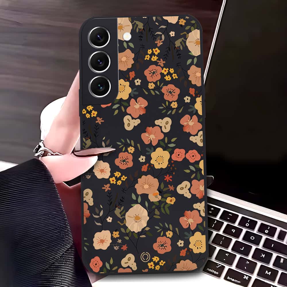 Samsung Galaxy S22 Plus 5G Cover - Black - D3 - ONation Floral Series - HQ Liquid Silicone Soft Case