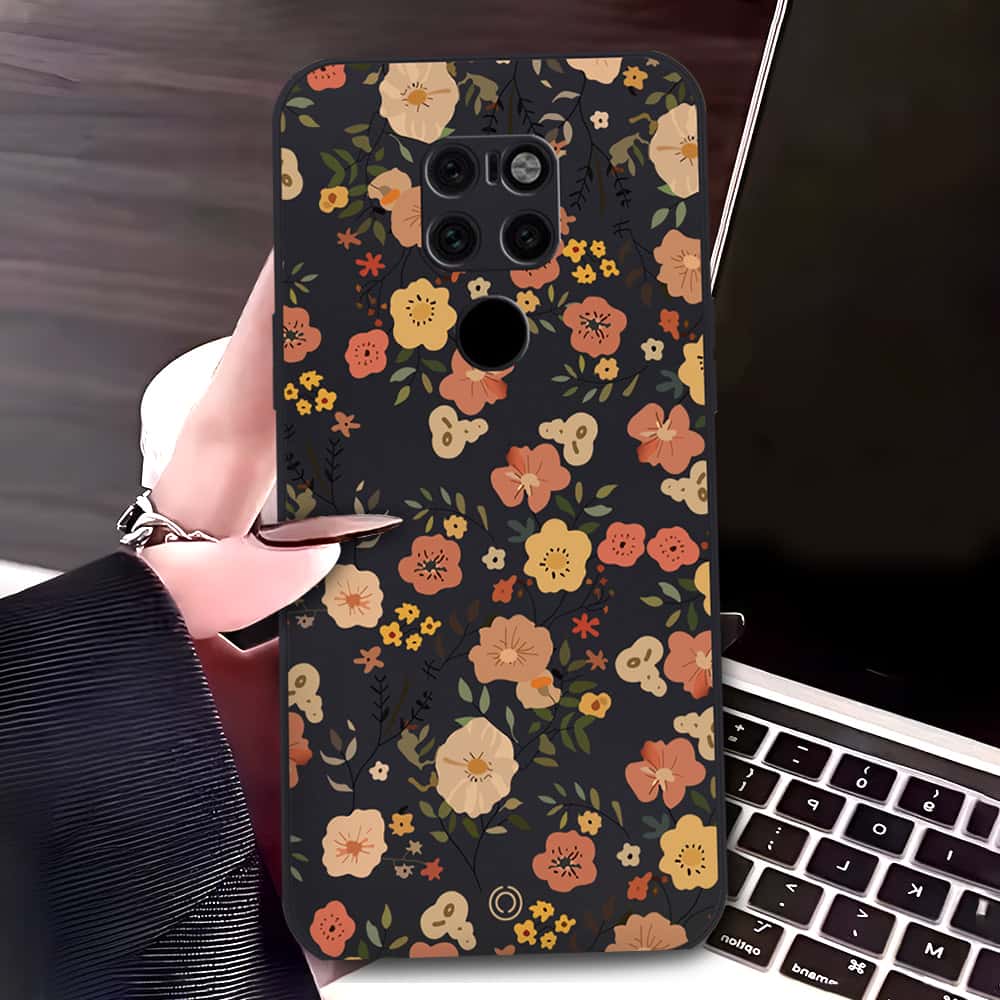 Huawei Mate 20 Cover - Black - D3 - ONation Floral Series - HQ Liquid Silicone Soft Case
