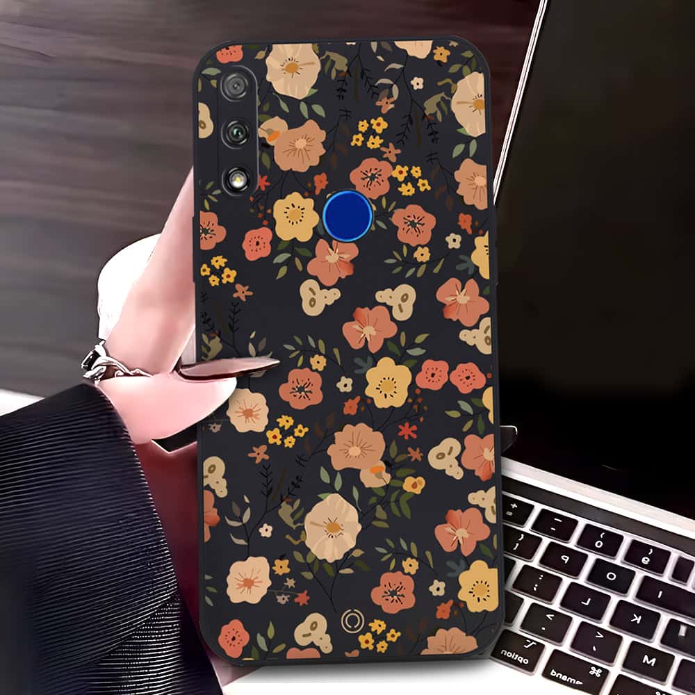 Honor 9X Cover - Black - D3 - ONation Floral Series - HQ Liquid Silicone Soft Case