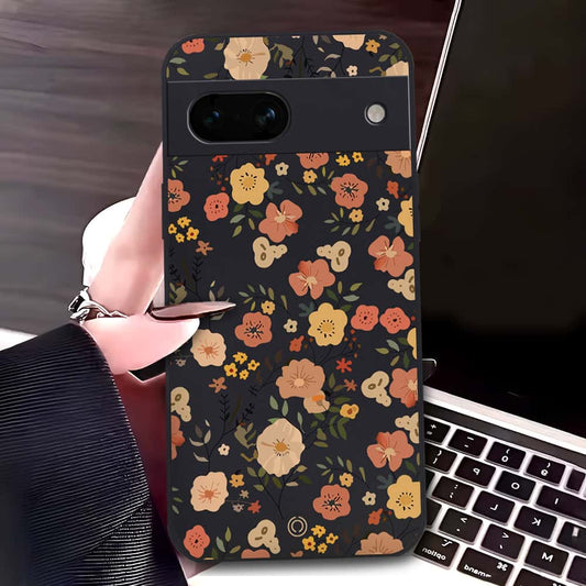 Google Pixel 7a Cover - Black - D3 - ONation Floral Series - HQ Liquid Silicone Soft Case