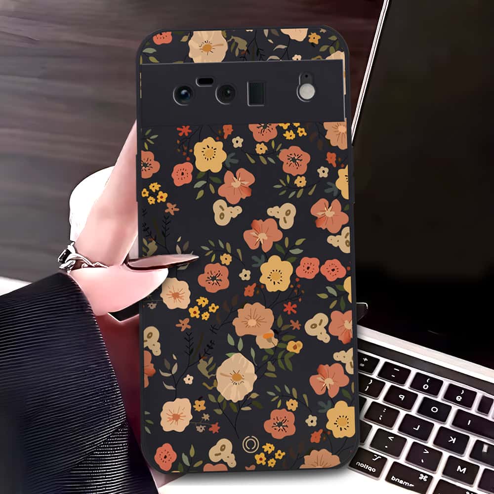 Google Pixel 6 Cover - Black - D3 - ONation Floral Series - HQ Liquid Silicone Soft Case