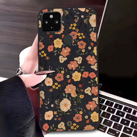 Google Pixel 4a 5G Cover - Black - D3 - ONation Floral Series - HQ Liquid Silicone Soft Case