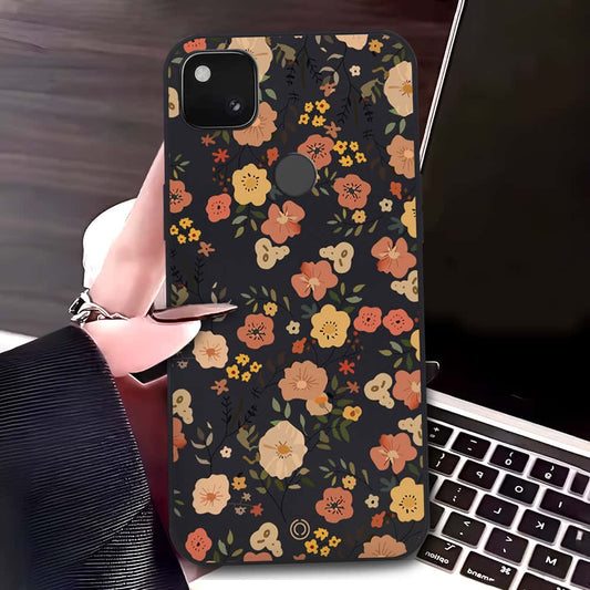 Google Pixel 4a 4G Cover - Black - D3 - ONation Floral Series - HQ Liquid Silicone Soft Case