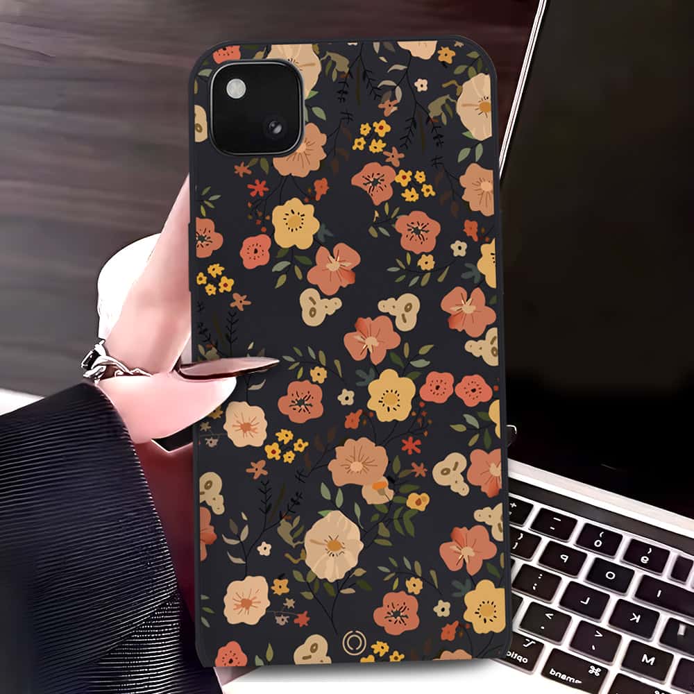Google Pixel 4 Cover - Black - D3 - ONation Floral Series - HQ Liquid Silicone Soft Case
