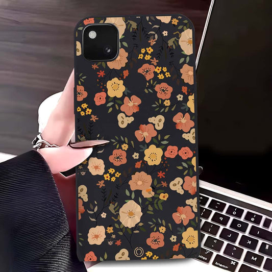Google Pixel 4 Cover - Black - D3 - ONation Floral Series - HQ Liquid Silicone Soft Case