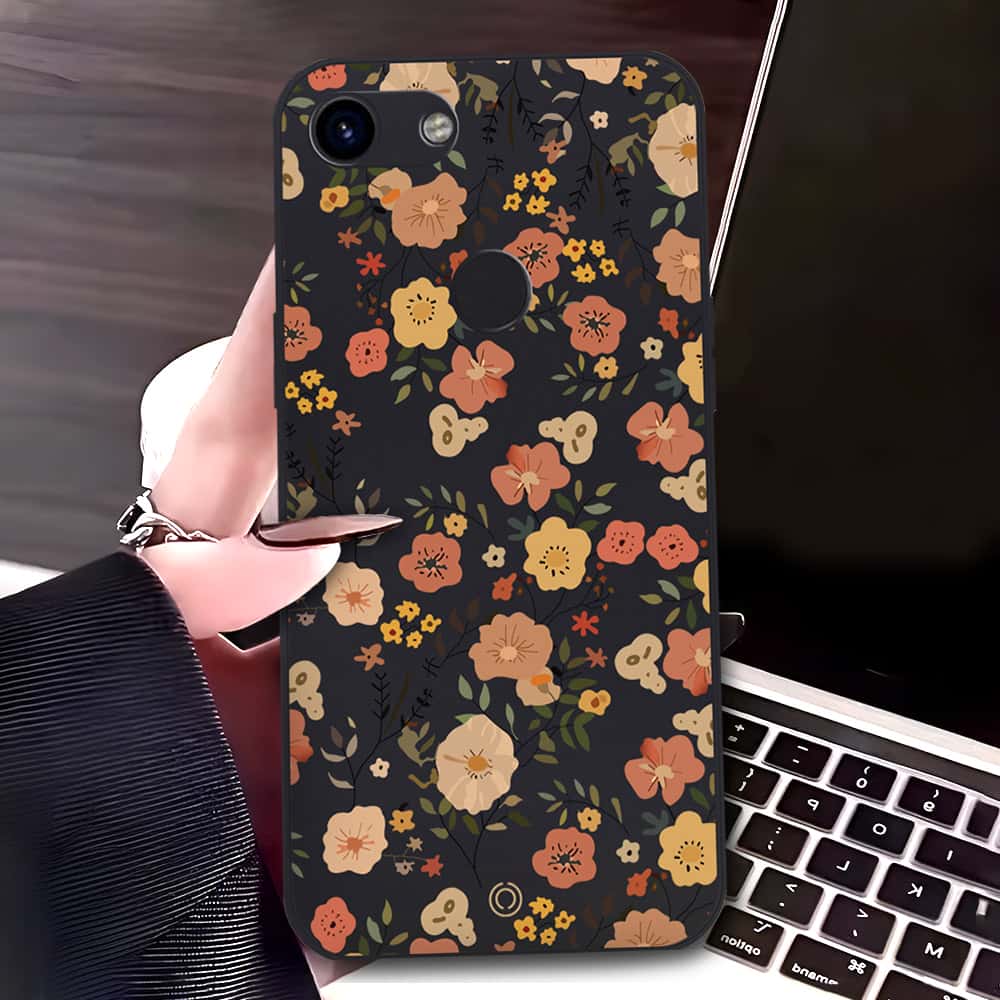 Google Pixel 3a Cover - Black - D3 - ONation Floral Series - HQ Liquid Silicone Soft Case